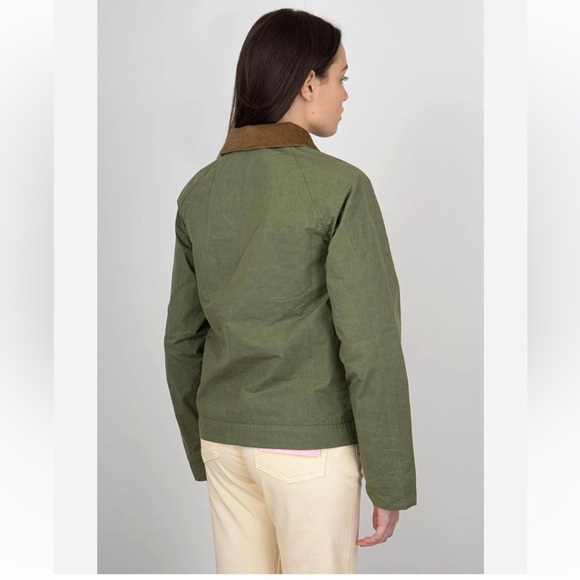 Barbour Green Utility Jacket with Brown Collar - Picture 3 of 6